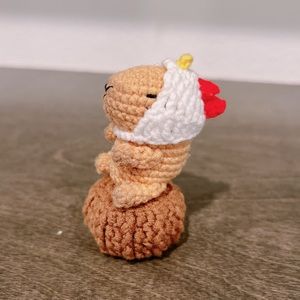 Crochet Capybara with chicken hat, Capybara Keychain, Doll Gift
